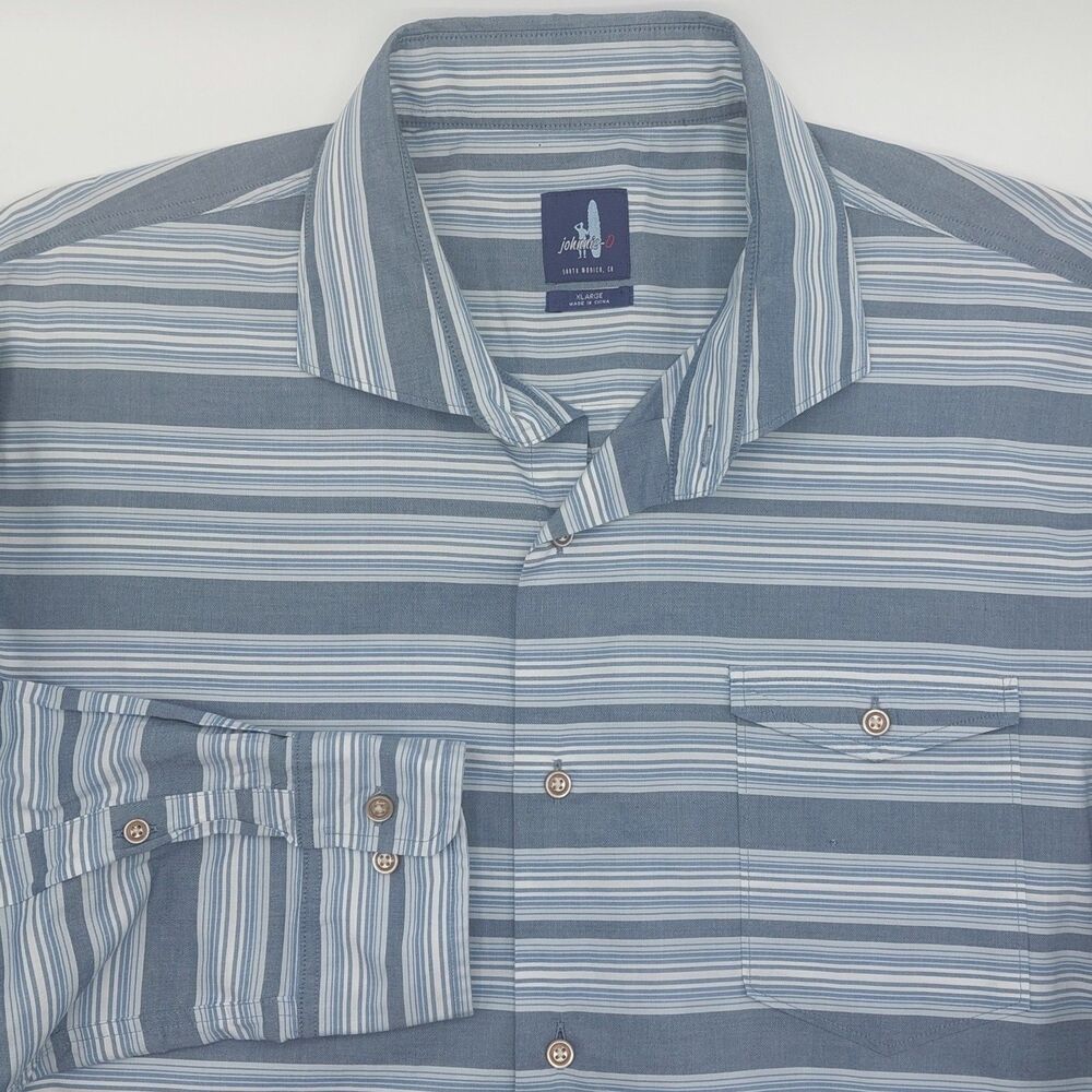 Johnnie-O Shirt Striped Long Sleeve Button Up Shirt Men's XL Blue Surfer Casual